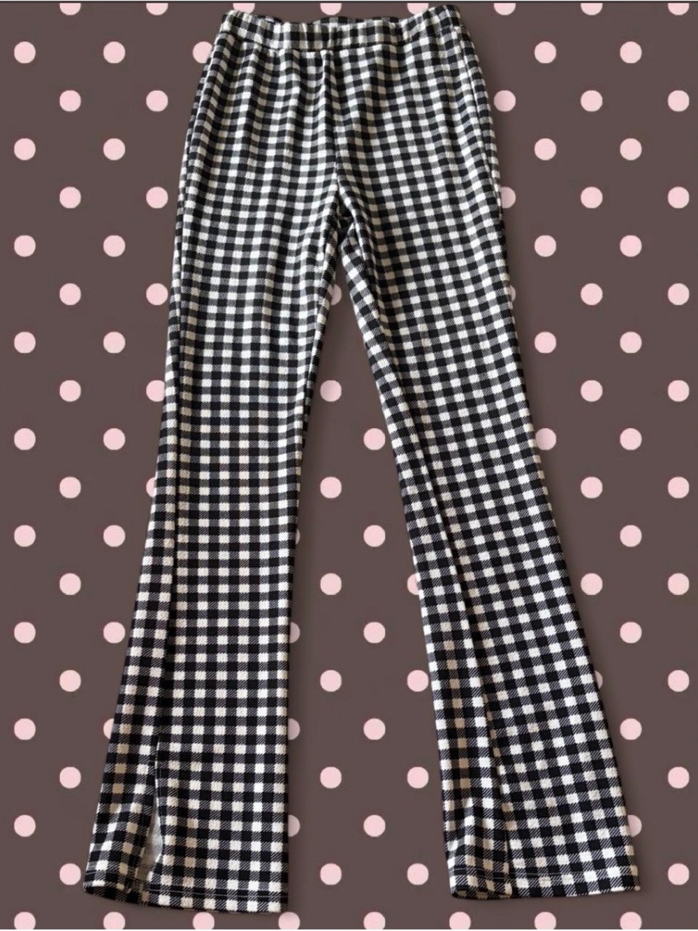 Black and white checkered boot cut pants